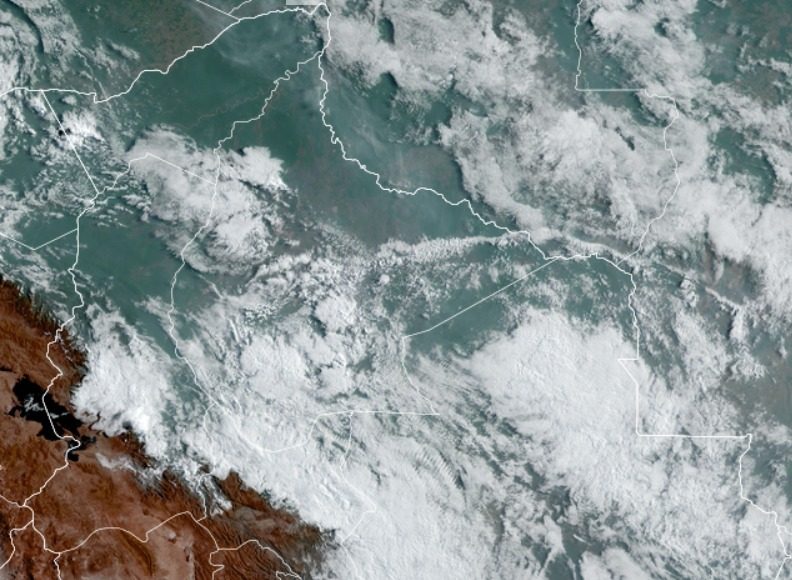 Imagen Satelital del Territorio Nacional hasta Hrs. 12:10 p.m. (fuente satélite GOES)